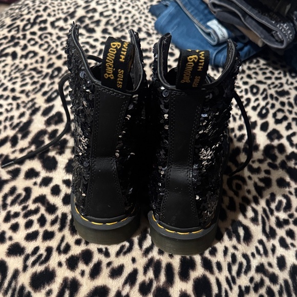 Dr. Martens Black Sequin Combat Boots - Picture 2 of 4
